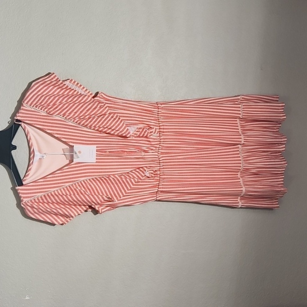 Lauren Conrad Womens Dress Size M Midi Stripe Pink Ruffel New